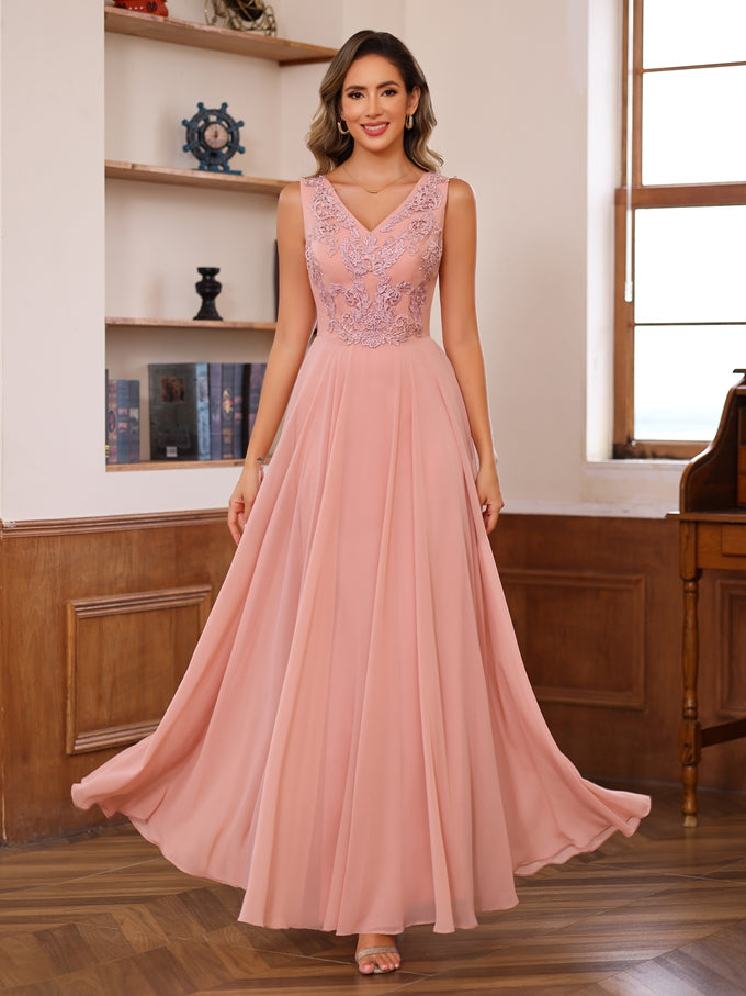 A Line Princess V Neck 2 Pics Floor Length Mother Of The Bride Dresses With Appliques Wrap