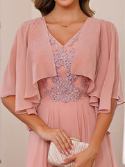 A Line Princess V Neck 2 Pics Floor Length Mother Of The Bride Dresses With Appliques Wrap
