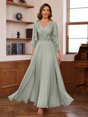 A Line Princess V Neck 2 Pics Floor Length Mother Of The Bride Dresses With Appliques Wrap