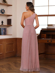 A Line Princess One Shoulder Sleeveless Floor Length Mother Of The Bride Dresses With Ruffles