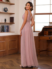 A Line Princess V Neck Sleeveless Floor Length Unique Mother Of The Bride Dresses With Ruffles