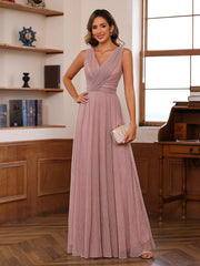 A Line Princess V Neck Sleeveless Floor Length Unique Mother Of The Bride Dresses With Ruffles