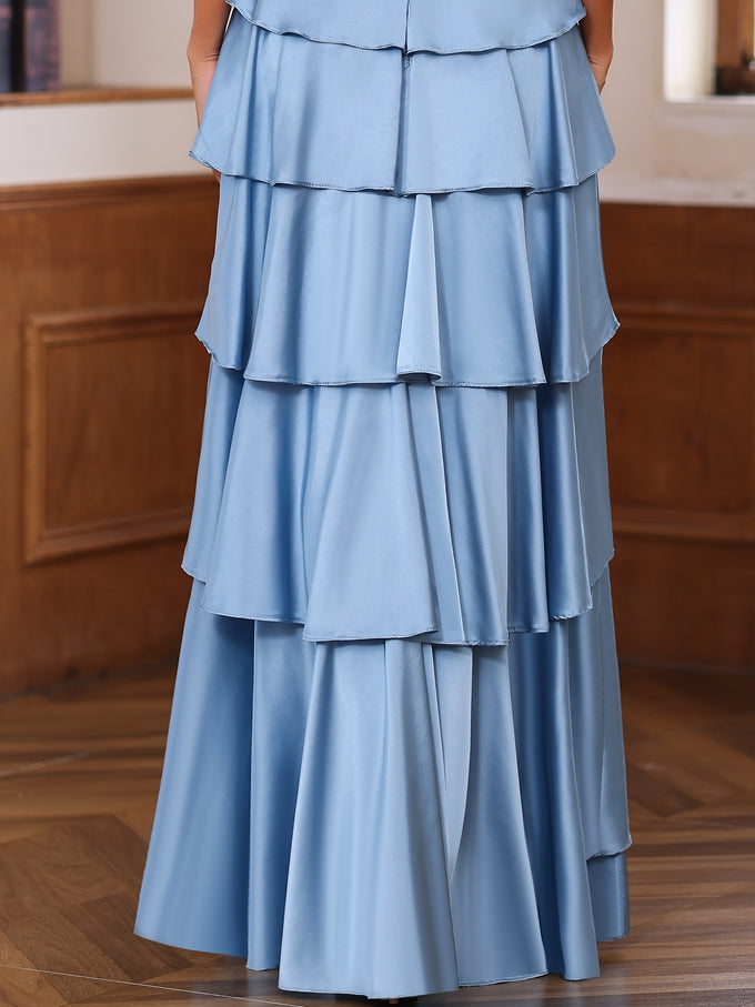A Line Princess V Neck Sleeveless Floor Length Mother Of The Bride Dresses With Ruffles Wrap