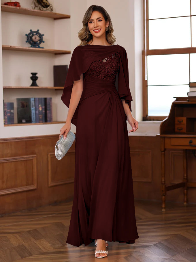 A Line Princess V Neck 2 Pics Floor Length Mother Of The Bride Dresses With Appliques Ruffles Wrap