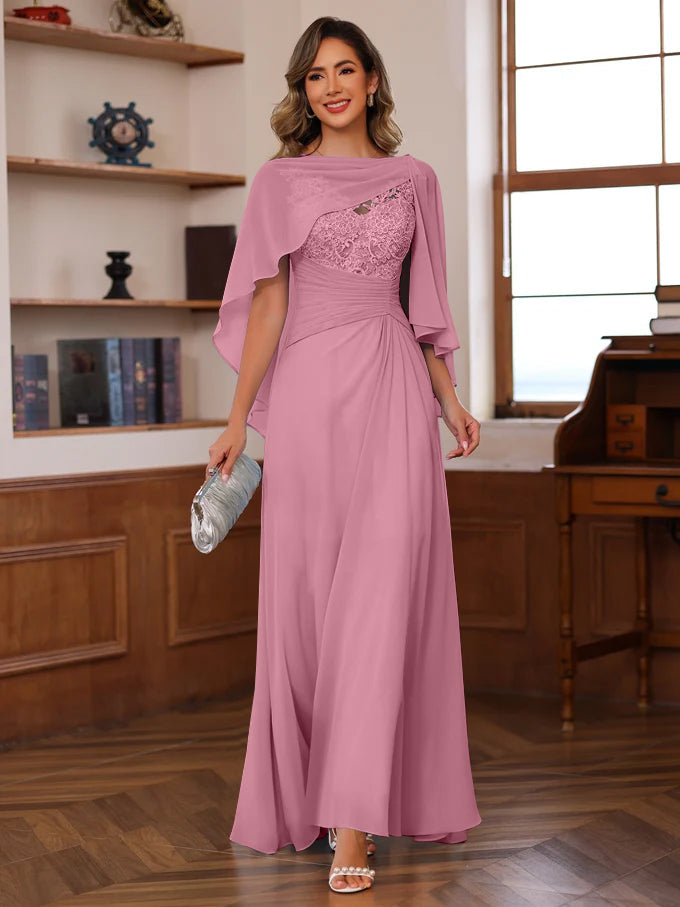A Line Princess V Neck 2 Pics Floor Length Mother Of The Bride Dresses With Appliques Ruffles Wrap
