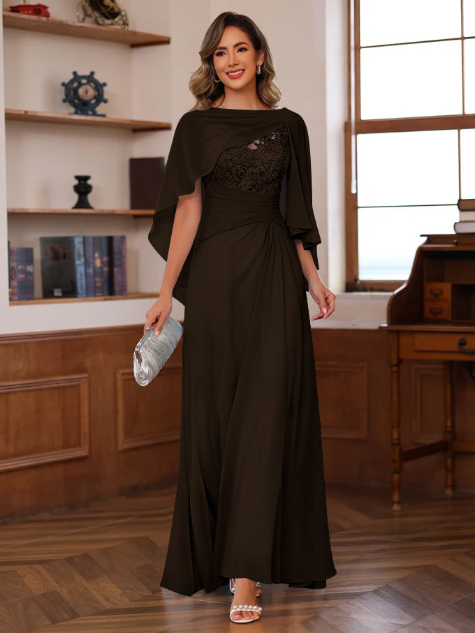 A Line Princess V Neck 2 Pics Floor Length Mother Of The Bride Dresses With Appliques Ruffles Wrap