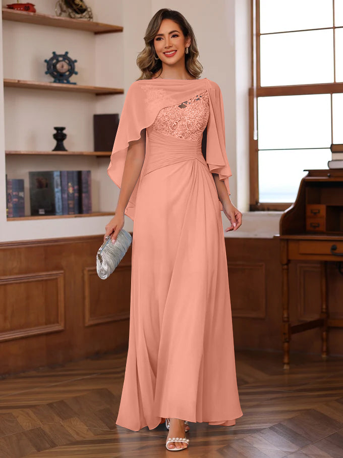 A Line Princess V Neck 2 Pics Floor Length Mother Of The Bride Dresses With Appliques Ruffles Wrap