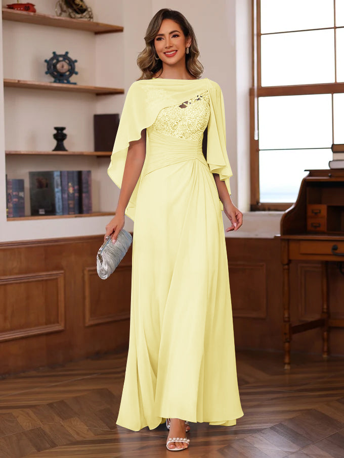 A Line Princess V Neck 2 Pics Floor Length Mother Of The Bride Dresses With Appliques Ruffles Wrap