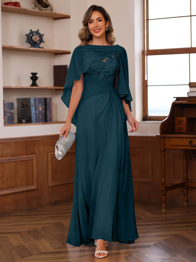 A Line Princess V Neck 2 Pics Floor Length Mother Of The Bride Dresses With Appliques Ruffles Wrap