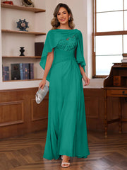 A Line Princess V Neck 2 Pics Floor Length Mother Of The Bride Dresses With Appliques Ruffles Wrap