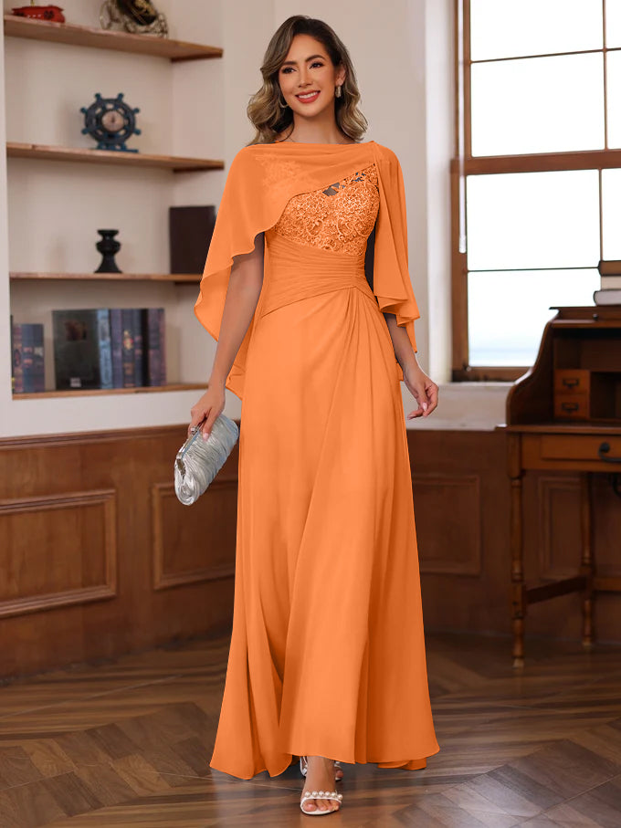 A Line Princess V Neck 2 Pics Floor Length Mother Of The Bride Dresses With Appliques Ruffles Wrap