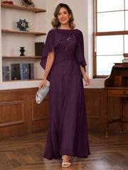 A Line Princess V Neck 2 Pics Floor Length Mother Of The Bride Dresses With Appliques Ruffles Wrap