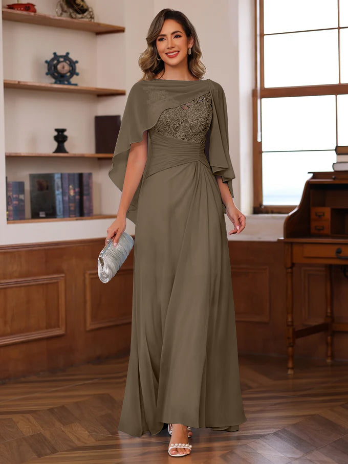 A Line Princess V Neck 2 Pics Floor Length Mother Of The Bride Dresses With Appliques Ruffles Wrap