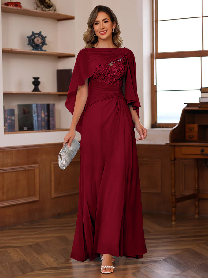A Line Princess V Neck 2 Pics Floor Length Mother Of The Bride Dresses With Appliques Ruffles Wrap