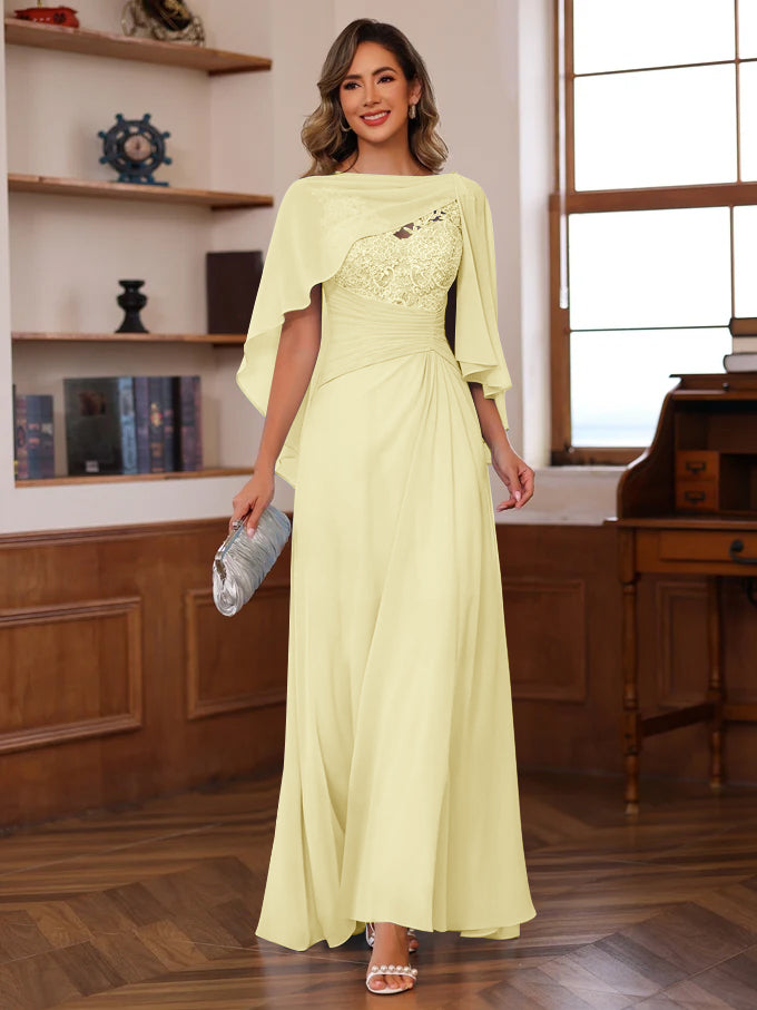 A Line Princess V Neck 2 Pics Floor Length Mother Of The Bride Dresses With Appliques Ruffles Wrap