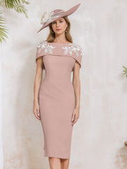 Sheath Column Off The Shoulder Short Sleeves Tea Length Mother Of The Bride Dresses With Appliques Embroidery Bowknot Pearls