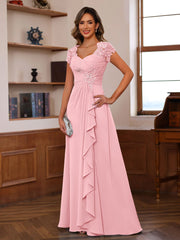 A Line Princess V Neck Short Sleeves Pleated Mother Of The Bride Groom Dresses With Ruffles Appliques