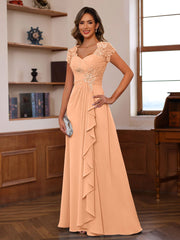 A Line Princess V Neck Short Sleeves Pleated Mother Of The Bride Groom Dresses With Ruffles Appliques
