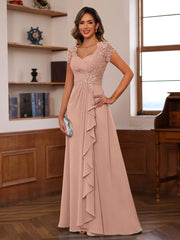 A-Line/Princess V-Neck Short Sleeves Pleated Mother of the Bride & Groom Dresses with Ruffles & Appliques