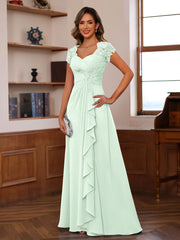 A Line Princess V Neck Short Sleeves Pleated Mother Of The Bride Groom Dresses With Ruffles Appliques