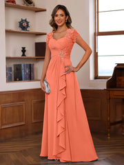 A-Line/Princess V-Neck Short Sleeves Pleated Mother of the Bride & Groom Dresses with Ruffles & Appliques