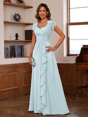 A-Line/Princess V-Neck Short Sleeves Pleated Mother of the Bride & Groom Dresses with Ruffles & Appliques
