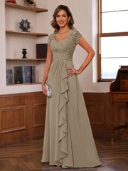 A-Line/Princess V-Neck Short Sleeves Pleated Mother of the Bride & Groom Dresses with Ruffles & Appliques