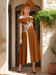 A Line Princess Square Neck Short Sleeves Mother Of The Bride Dresses With Ruffles Appliques