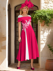 A Line Princess Square Neck Short Sleeves Mother Of The Bride Dresses With Ruffles Appliques