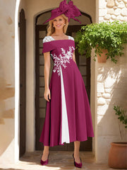 A Line Princess Square Neck Short Sleeves Mother Of The Bride Dresses With Ruffles Appliques