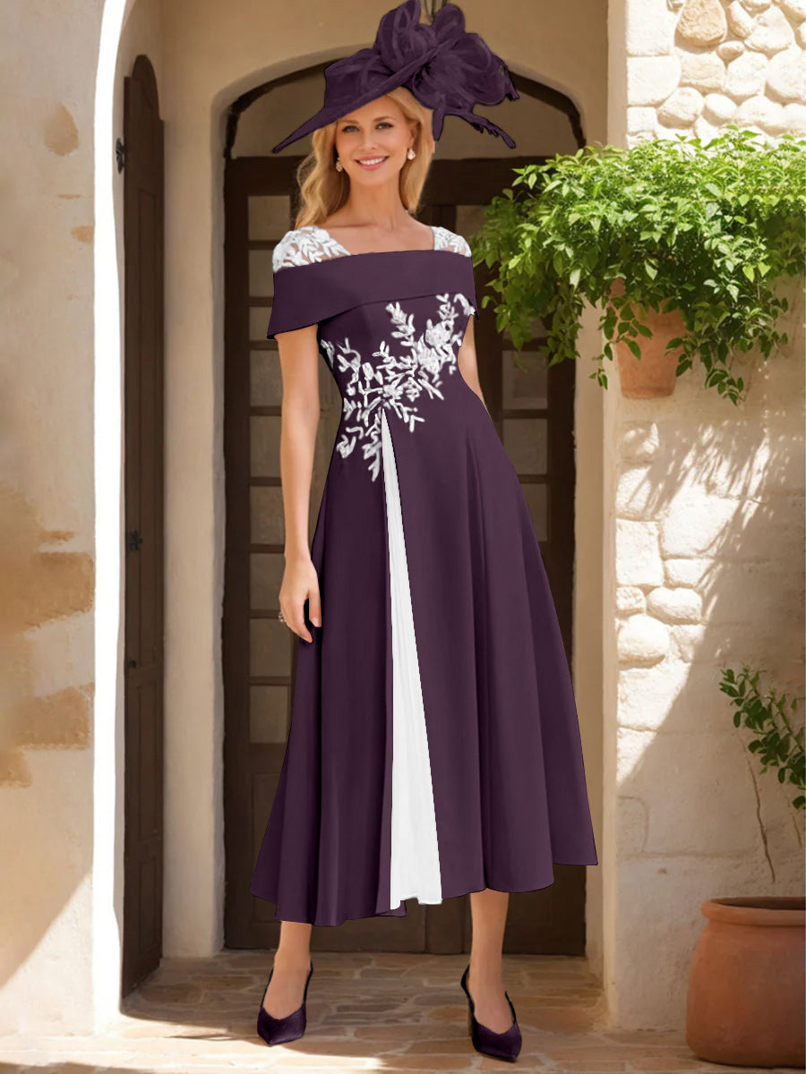 A Line Princess Square Neck Short Sleeves Mother Of The Bride Dresses With Ruffles Appliques