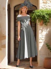 A Line Princess Square Neck Short Sleeves Mother Of The Bride Dresses With Ruffles Appliques