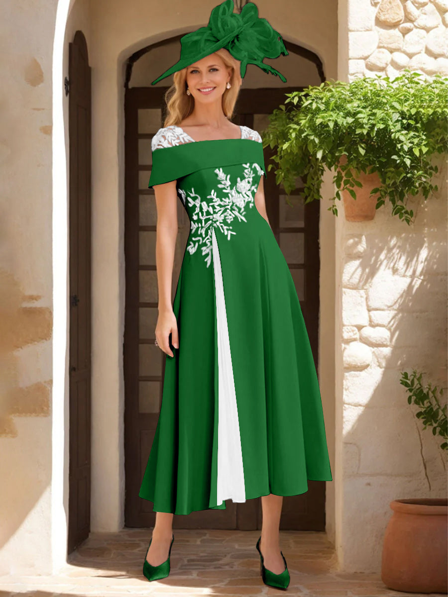A Line Princess Square Neck Short Sleeves Mother Of The Bride Dresses With Ruffles Appliques