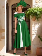 A Line Princess Square Neck Short Sleeves Mother Of The Bride Dresses With Ruffles Appliques