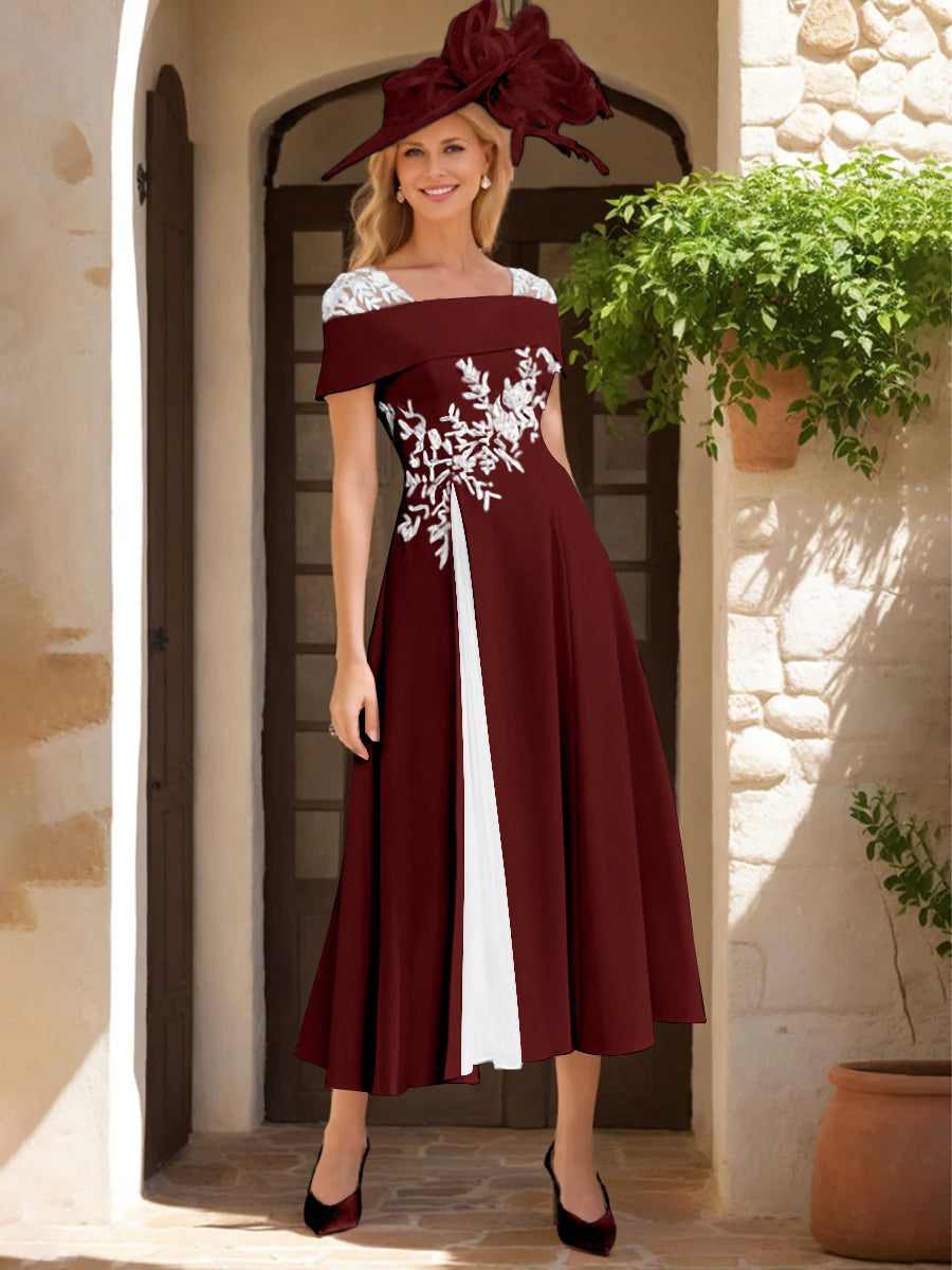 A Line Princess Square Neck Short Sleeves Mother Of The Bride Dresses With Ruffles Appliques
