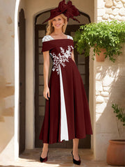 A Line Princess Square Neck Short Sleeves Mother Of The Bride Dresses With Ruffles Appliques