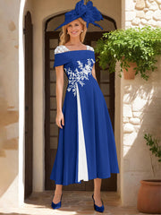 A Line Princess Square Neck Short Sleeves Mother Of The Bride Dresses With Ruffles Appliques