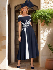 A Line Princess Square Neck Short Sleeves Mother Of The Bride Dresses With Ruffles Appliques