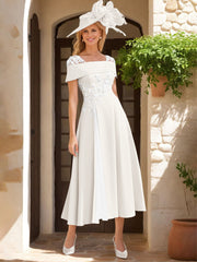 A Line Princess Square Neck Short Sleeves Mother Of The Bride Dresses With Ruffles Appliques
