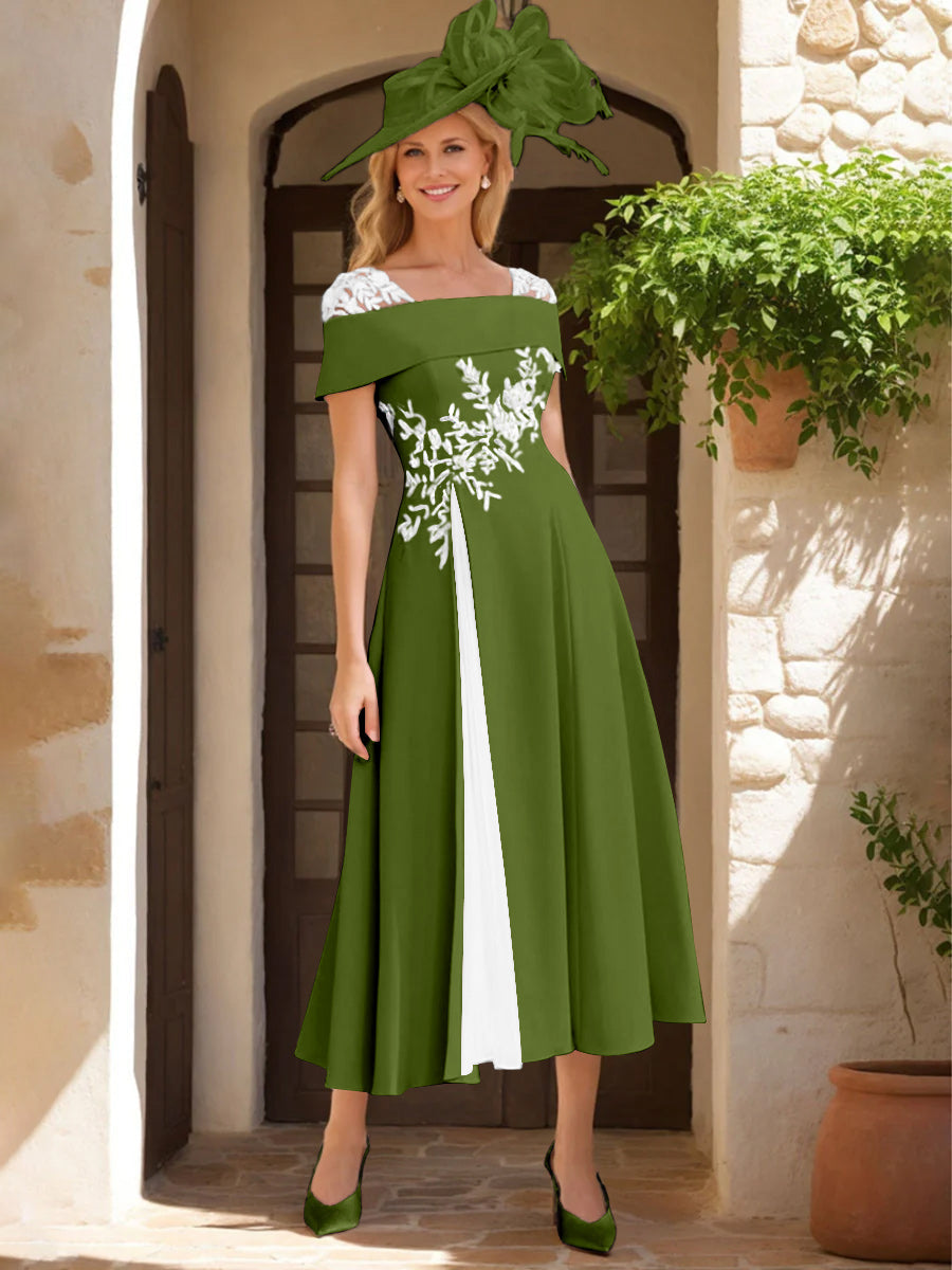 A Line Princess Square Neck Short Sleeves Mother Of The Bride Dresses With Ruffles Appliques