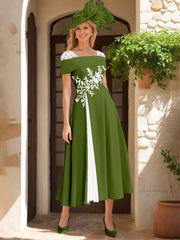 A Line Princess Square Neck Short Sleeves Mother Of The Bride Dresses With Ruffles Appliques