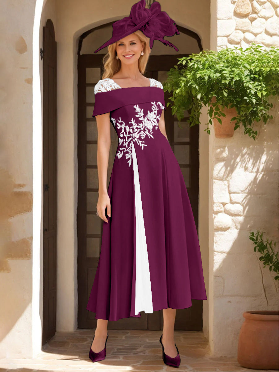 A Line Princess Square Neck Short Sleeves Mother Of The Bride Dresses With Ruffles Appliques