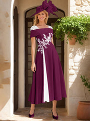 A Line Princess Square Neck Short Sleeves Mother Of The Bride Dresses With Ruffles Appliques
