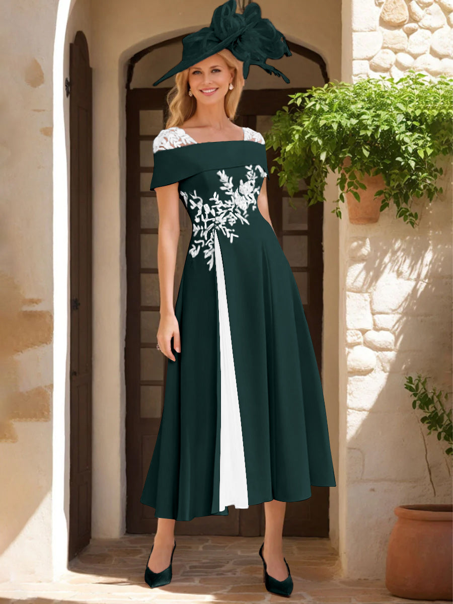 A Line Princess Square Neck Short Sleeves Mother Of The Bride Dresses With Ruffles Appliques