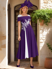 A Line Princess Square Neck Short Sleeves Mother Of The Bride Dresses With Ruffles Appliques