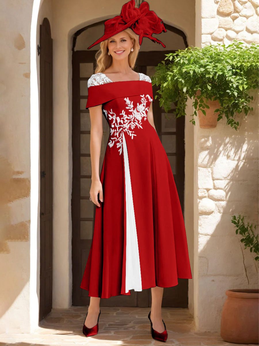 A Line Princess Square Neck Short Sleeves Mother Of The Bride Dresses With Ruffles Appliques