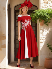 A Line Princess Square Neck Short Sleeves Mother Of The Bride Dresses With Ruffles Appliques