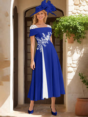A Line Princess Square Neck Short Sleeves Mother Of The Bride Dresses With Ruffles Appliques