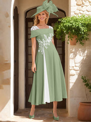 A Line Princess Square Neck Short Sleeves Mother Of The Bride Dresses With Ruffles Appliques