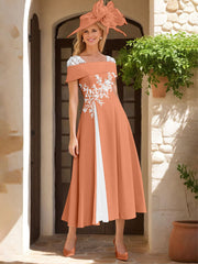 A Line Princess Square Neck Short Sleeves Mother Of The Bride Dresses With Ruffles Appliques